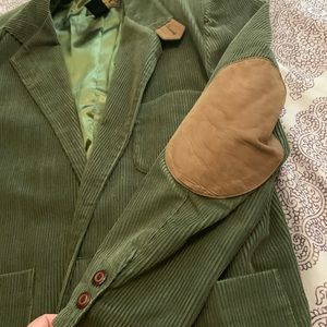 Eddie Bauer green corduroy blazer/jacket with brown leather accents size 40 VTG